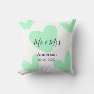 Mr & Mrs add family name date year wedding favour Cushion