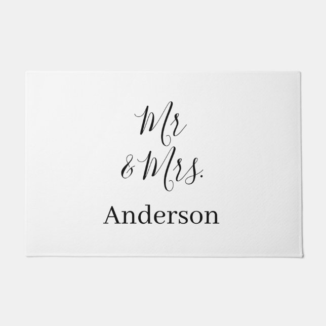 Mr & Mrs add family name date year wedding favour  Doormat (Front)
