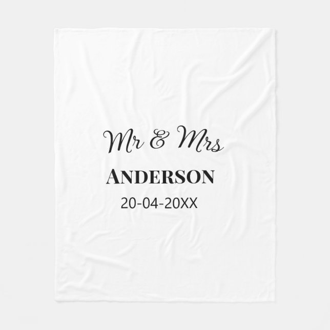 Mr & Mrs add family name date year wedding favour  Fleece Blanket (Front)