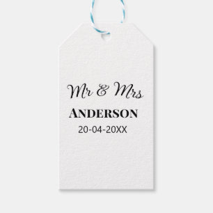 Mr & Mrs add family name date year wedding favour Gift Tags