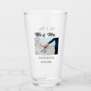 Mr & Mrs add family name date year wedding favour  Glass