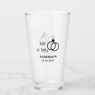 Mr & Mrs add family name date year wedding favour  Glass