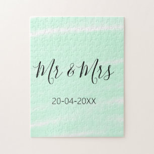 Mr & Mrs add family name date year wedding favour Jigsaw Puzzle