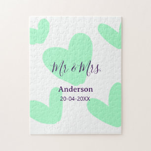 Mr & Mrs add family name date year wedding favour  Jigsaw Puzzle