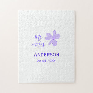 Mr & Mrs add family name date year wedding favour  Jigsaw Puzzle