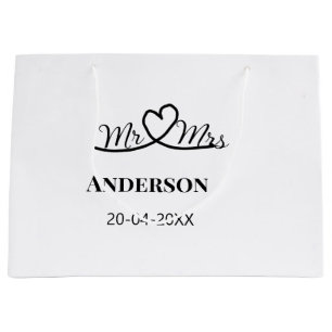 Mr & Mrs add family name date year wedding favour Large Gift Bag