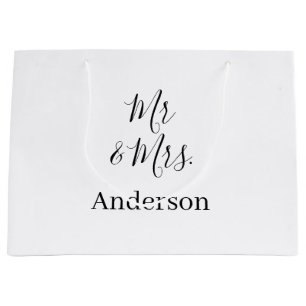 Mr & Mrs add family name date year wedding favour Large Gift Bag