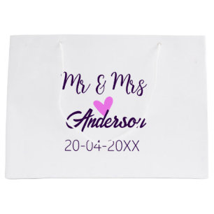 Mr & Mrs add family name date year wedding favour Large Gift Bag