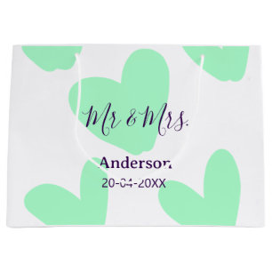 Mr & Mrs add family name date year wedding favour Large Gift Bag