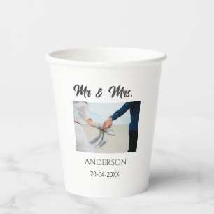 Mr & Mrs add family name date year wedding favour Paper Cups