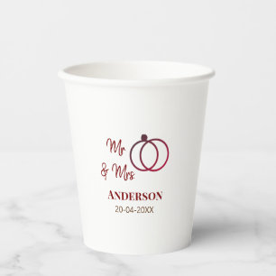 Mr & Mrs add family name date year wedding favour Paper Cups
