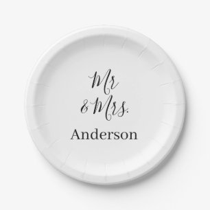 Mr & Mrs add family name date year wedding favour  Paper Plate