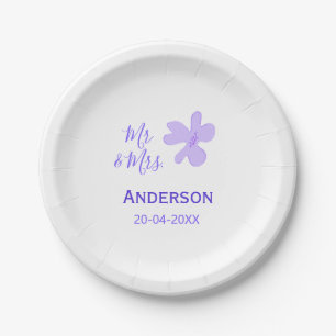 Mr & Mrs add family name date year wedding favour  Paper Plate