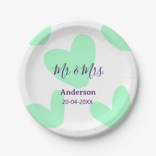Mr & Mrs add family name date year wedding favour  Paper Plate