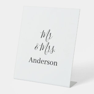 Mr & Mrs add family name date year wedding favour  Pedestal Sign