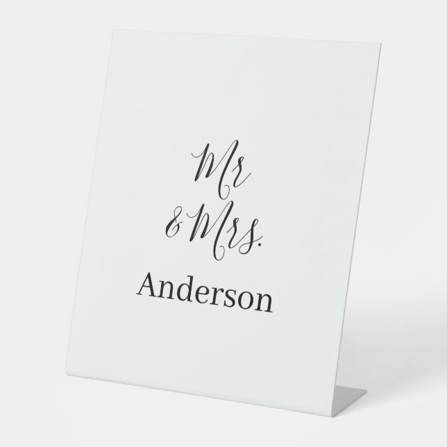 Mr & Mrs add family name date year wedding favour  Pedestal Sign (Front)