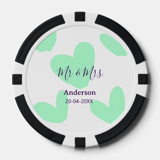 Mr & Mrs add family name date year wedding favour  Poker Chips (Front)
