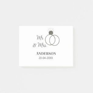 Mr & Mrs add family name date year wedding favour Post-it Notes
