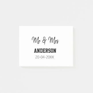 Mr & Mrs add family name date year wedding favour  Post-it Notes