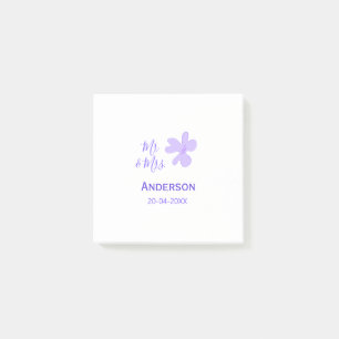 Mr & Mrs add family name date year wedding favour  Post-it Notes