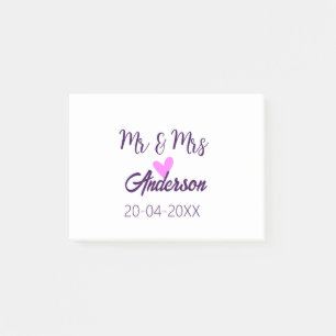 Mr & Mrs add family name date year wedding favour Post-it Notes