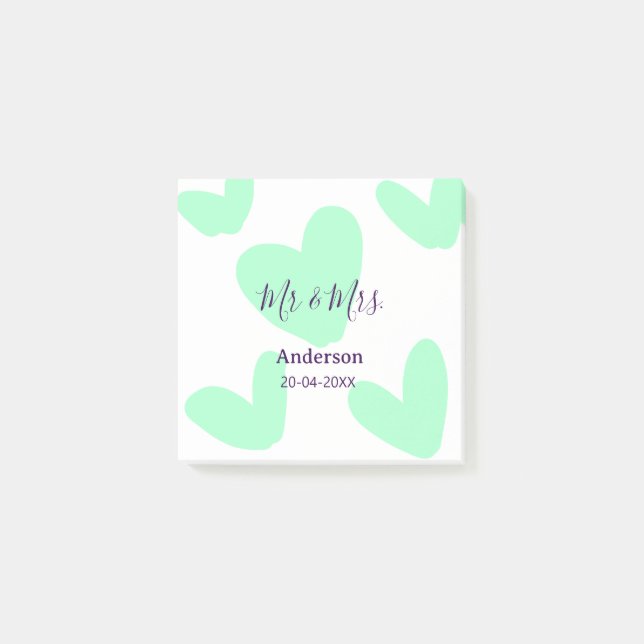 Mr & Mrs add family name date year wedding favour  Post-it Notes (Front)