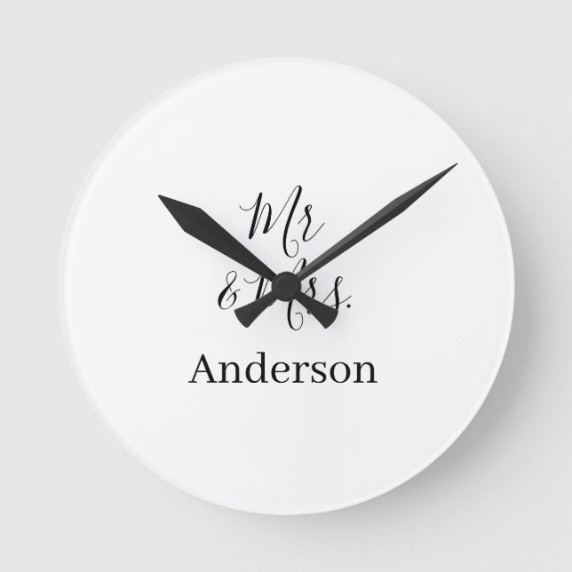 Mr & Mrs add family name date year wedding favour  Round Clock (Front)