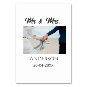 Mr & Mrs add family name date year wedding favour Table Number
