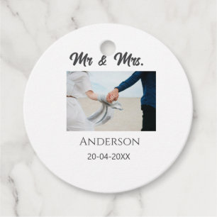 Mr & Mrs add family name date year wedding favour  Tags