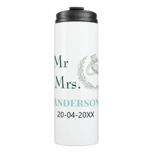 Mr & Mrs add family name date year wedding favour Thermal Tumbler
