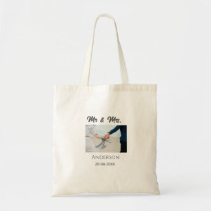 Mr & Mrs add family name date year wedding favour Tote Bag
