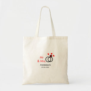 Mr & Mrs add family name date year wedding favour  Tote Bag
