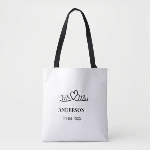 Mr & Mrs add family name date year wedding favour Tote Bag