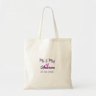 Mr & Mrs add family name date year wedding favour Tote Bag