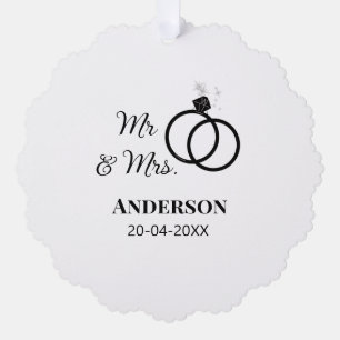 Mr & Mrs add family name date year wedding favour Tree Decoration Card