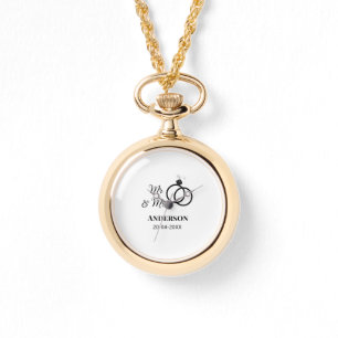 Mr & Mrs add family name date year wedding favour Watch