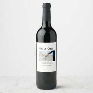 Mr & Mrs add family name date year wedding favour Wine Label