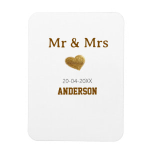 Mr & Mrs add family name golden glitter heart spar Magnet