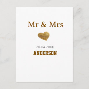 Mr & Mrs add family name golden glitter heart spar Postcard