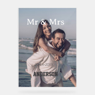 Mr & Mrs add family name photo date wedding family Acrylic Sign