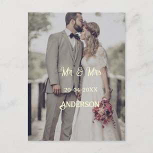 Mr & Mrs add family name photo date wedding family Announcement Postcard