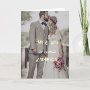 Mr & Mrs add family name photo date wedding family Card
