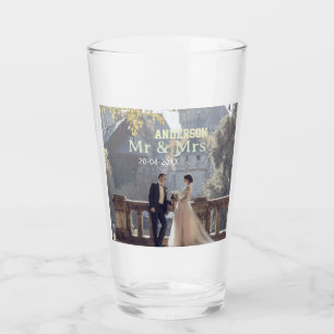 Mr & Mrs add family name photo date wedding family Glass