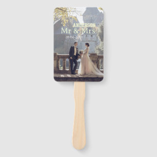 Mr & Mrs add family name photo date wedding family Hand Fan