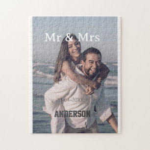 Mr & Mrs add family name photo date wedding family Jigsaw Puzzle