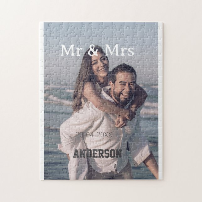 Mr & Mrs add family name photo date wedding family Jigsaw Puzzle (Vertical)