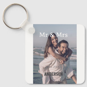Mr & Mrs add family name photo date wedding family Key Ring