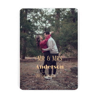 Mr & Mrs add family name photo date wedding family Magnet