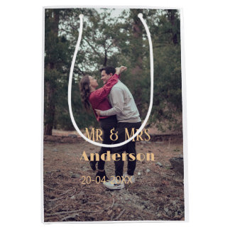 Mr & Mrs add family name photo date wedding family Medium Gift Bag