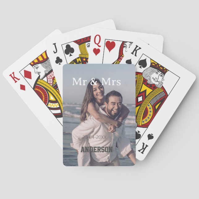 Mr & Mrs add family name photo date wedding family Playing Cards (Back)